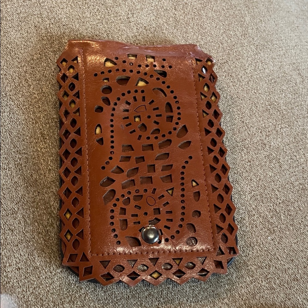 Intricate Cut-Out Tan Leather Mini Bag